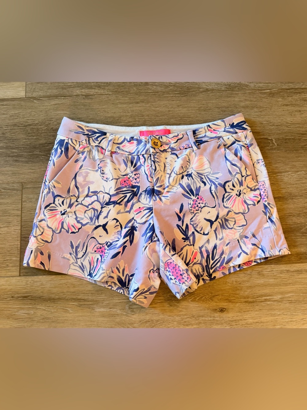 Lilly Pulitzer Callahan Stretch Shorts Lavender Elephant Pattern - Size 2